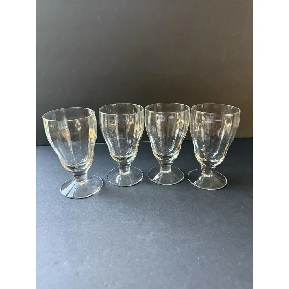 Vintage Juice Dessert Goblet Glasses Set (4) Footed Clear Glass Ice Tea Retro